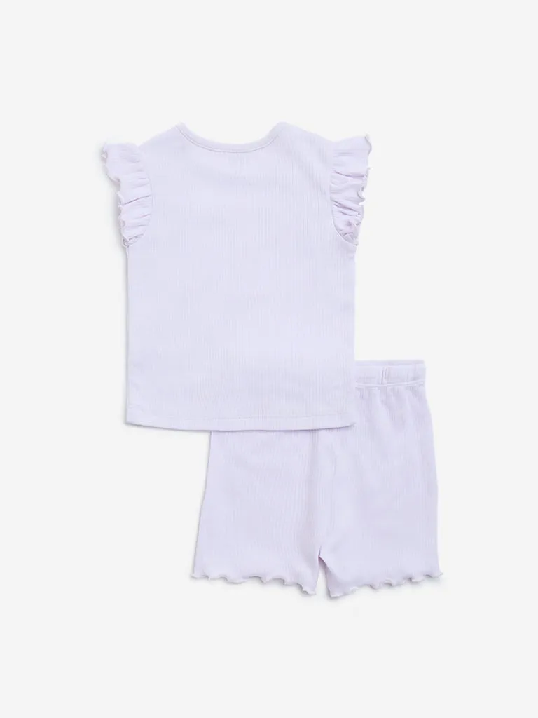 HOP Baby Lilac Printed Cotton Top with Shorts Set