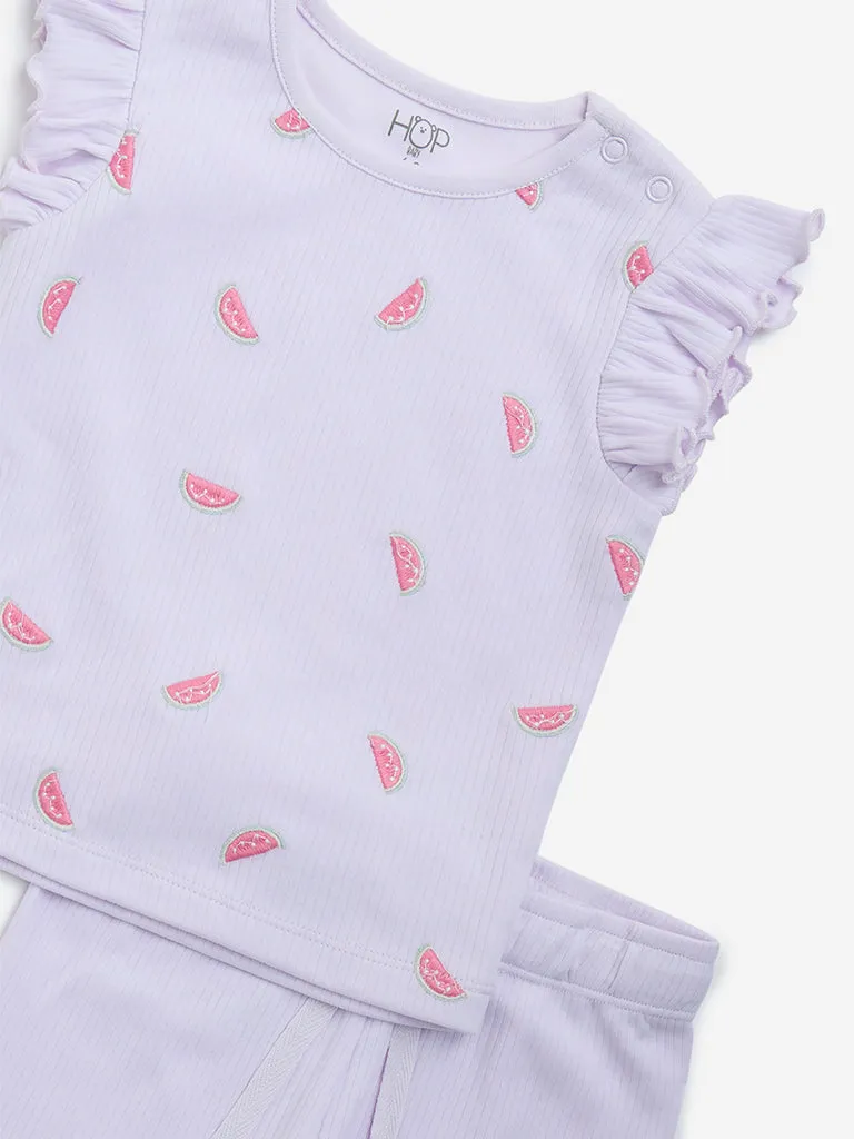 HOP Baby Lilac Printed Cotton Top with Shorts Set