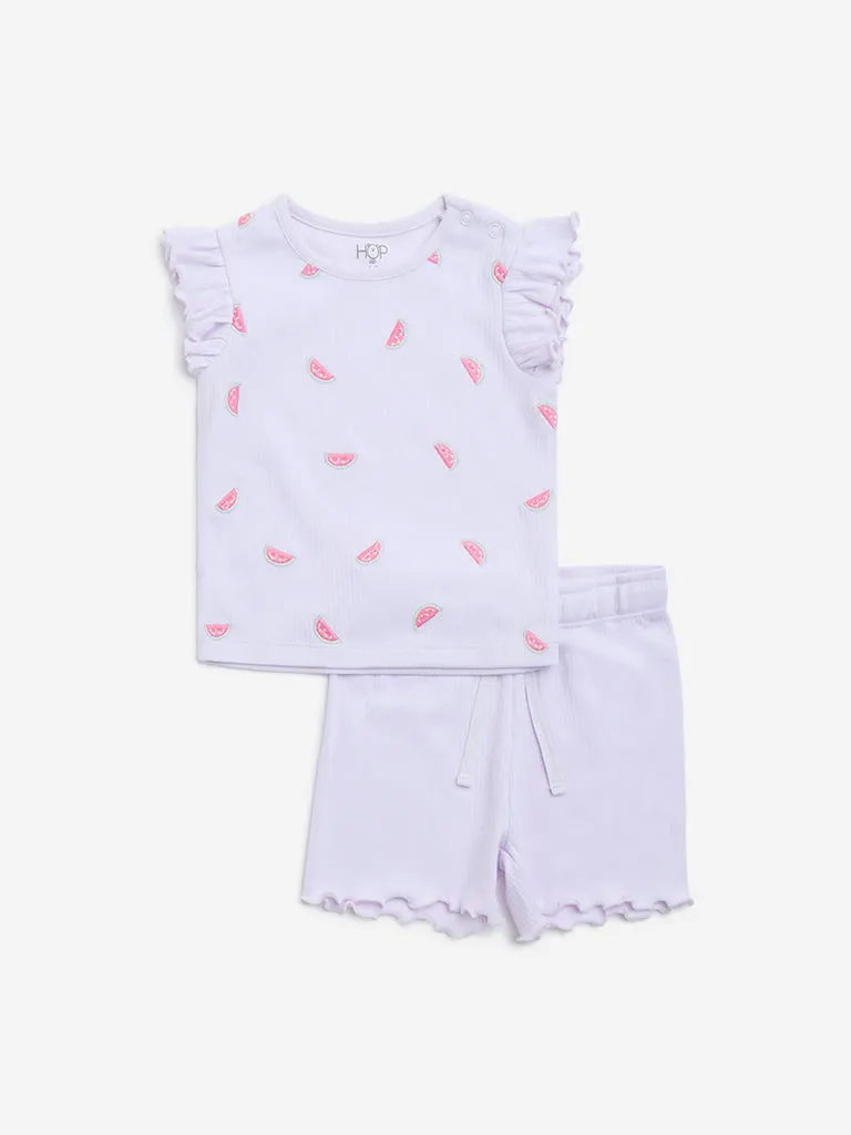 HOP Baby Lilac Printed Cotton Top with Shorts Set