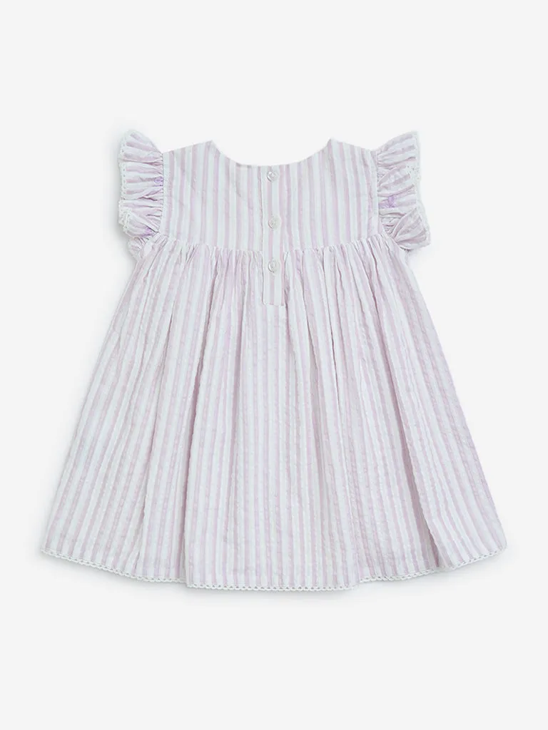 HOP Baby Lilac Seersucker Striped Cotton Empire-Line Dress