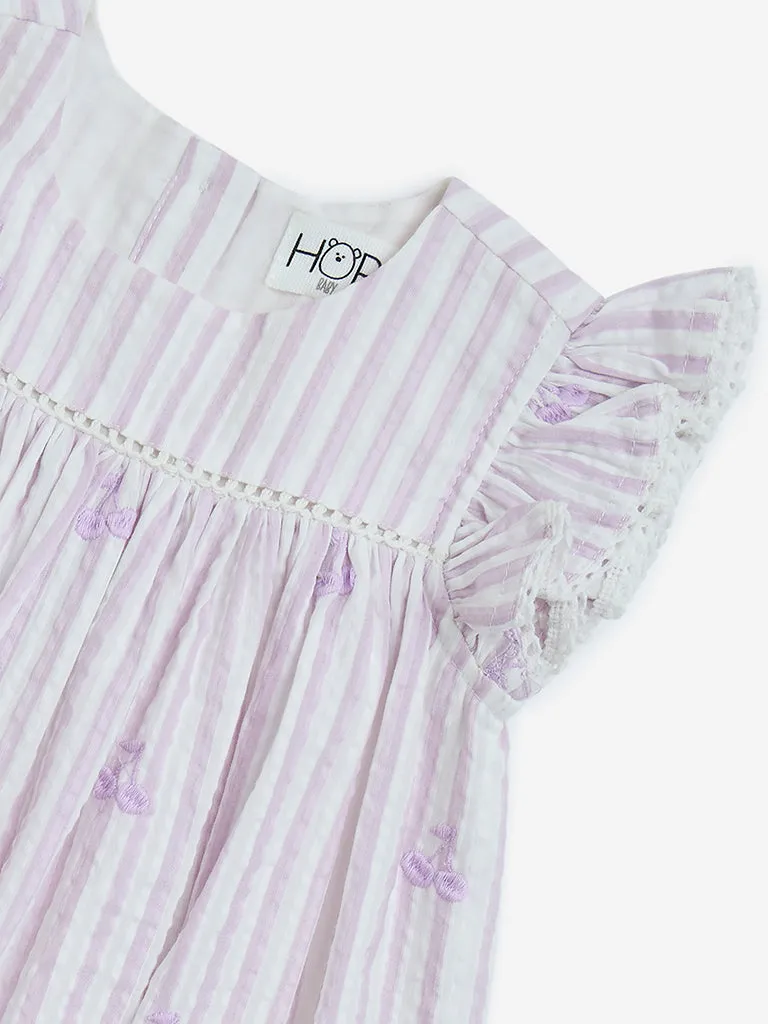 HOP Baby Lilac Seersucker Striped Cotton Empire-Line Dress