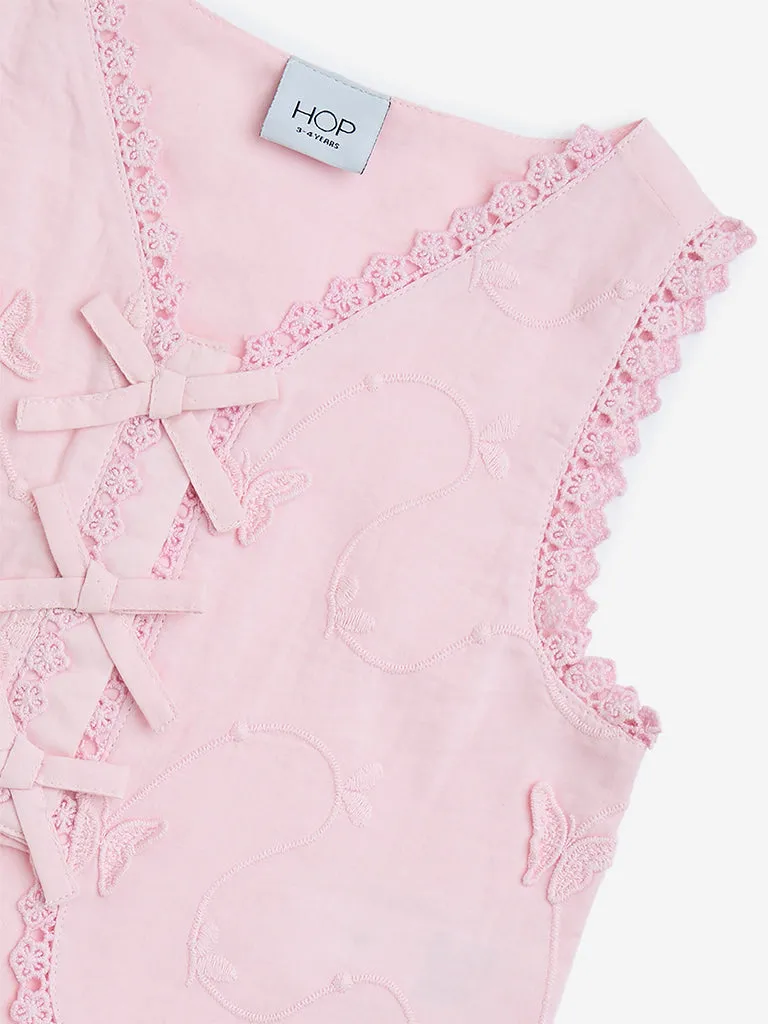 HOP Kids Light Pink Butterfly Design Cotton Vest Top