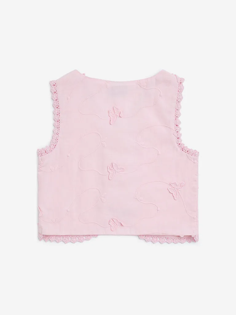 HOP Kids Light Pink Butterfly Design Cotton Vest Top