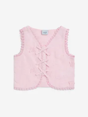 HOP Kids Light Pink Butterfly Design Cotton Vest Top