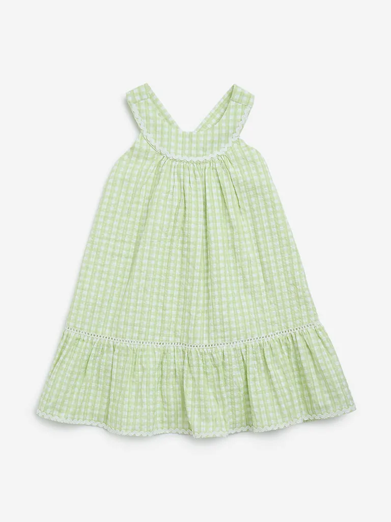 HOP Kids Lime Gingham Checkered Cotton A-Line Dress