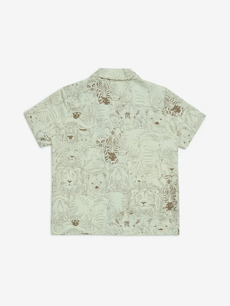 HOP Kids Off-White Animal Pattern Shirt