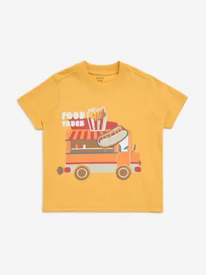 HOP Kids Orange Printed Cotton T-Shirt