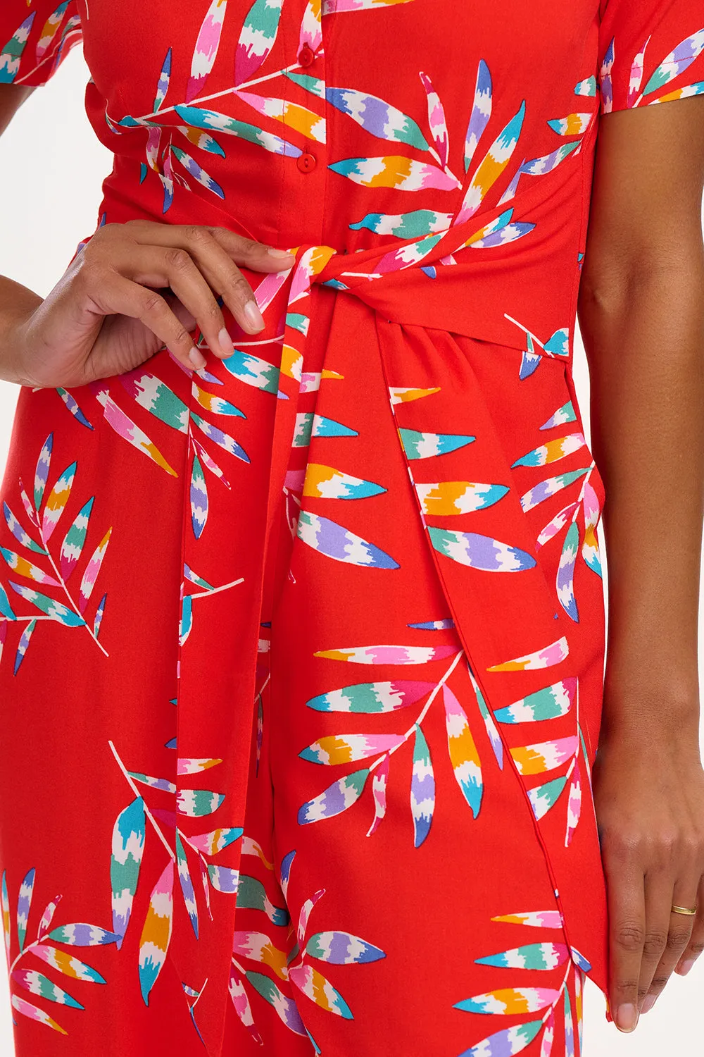 Isadora Jumpsuit - Red. Rainbow Fronds
