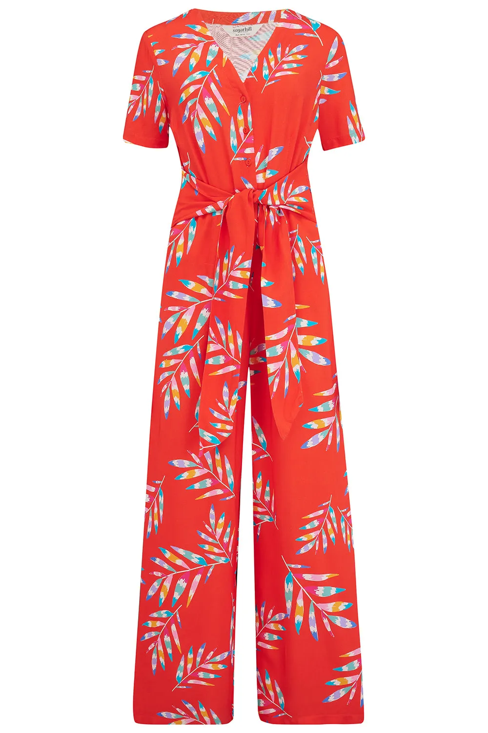Isadora Jumpsuit - Red. Rainbow Fronds