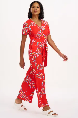 Isadora Jumpsuit - Red. Rainbow Fronds