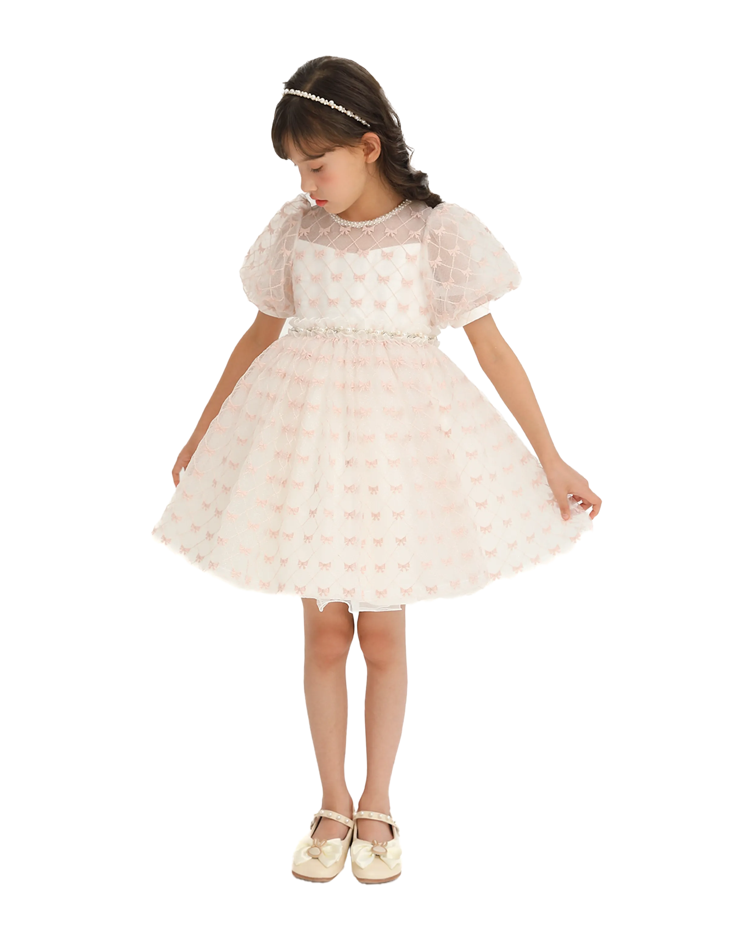 Ivory Pink Accented Tulle Fontana Dress