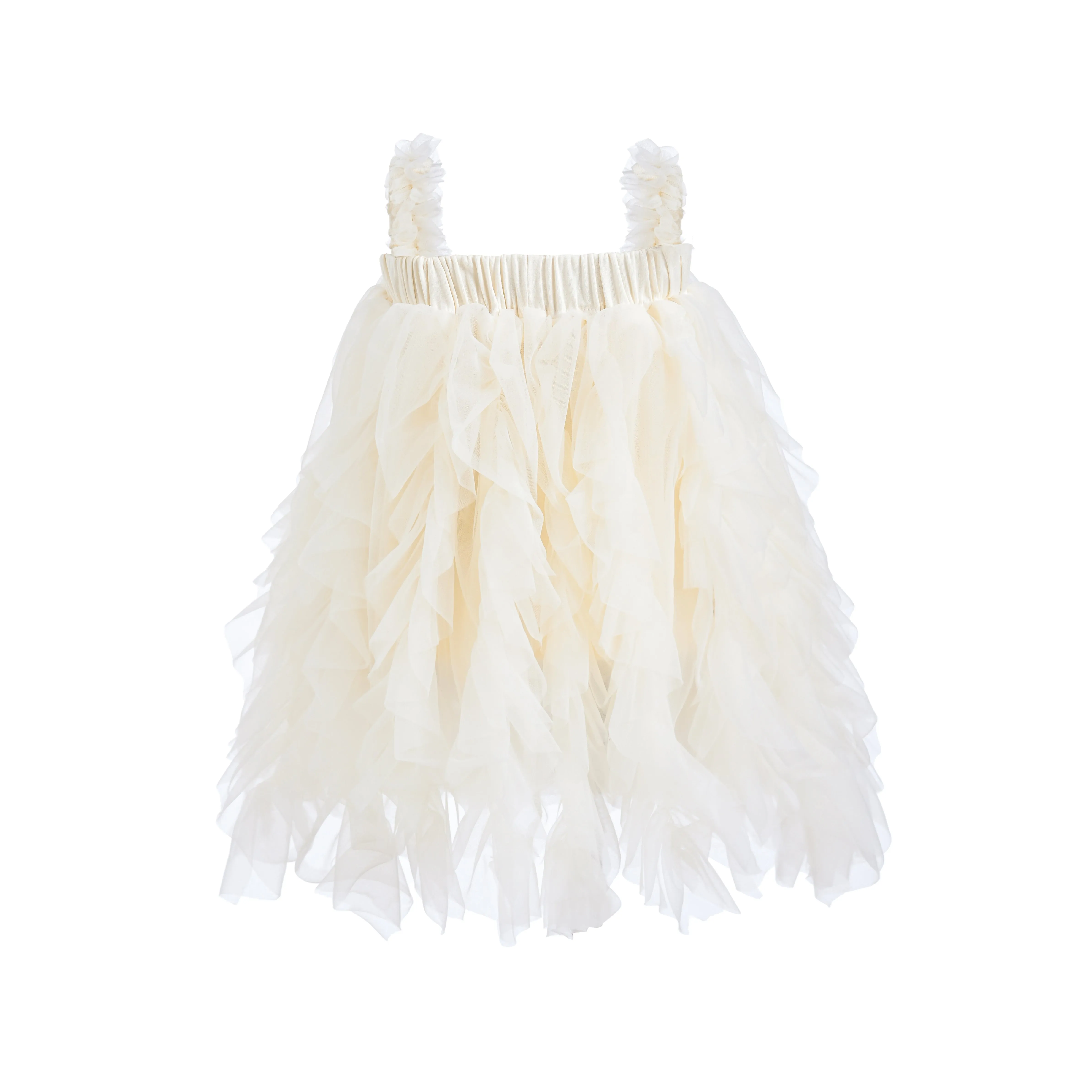 Ivory Sleeveless Ruffle Layered Dress