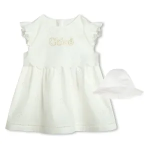 Ivory Star Embroidered Dress   Hat Set