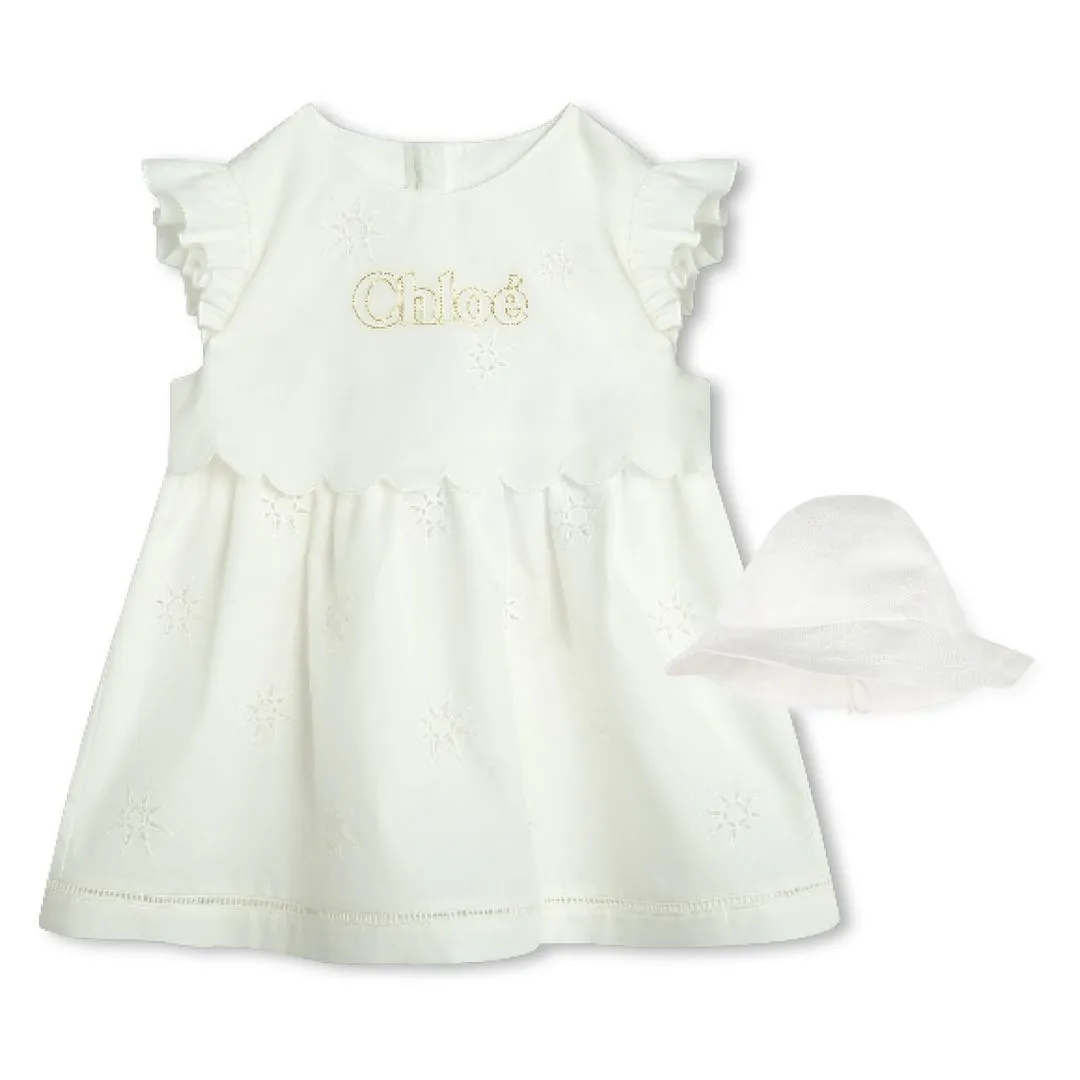 Ivory Star Embroidered Dress   Hat Set