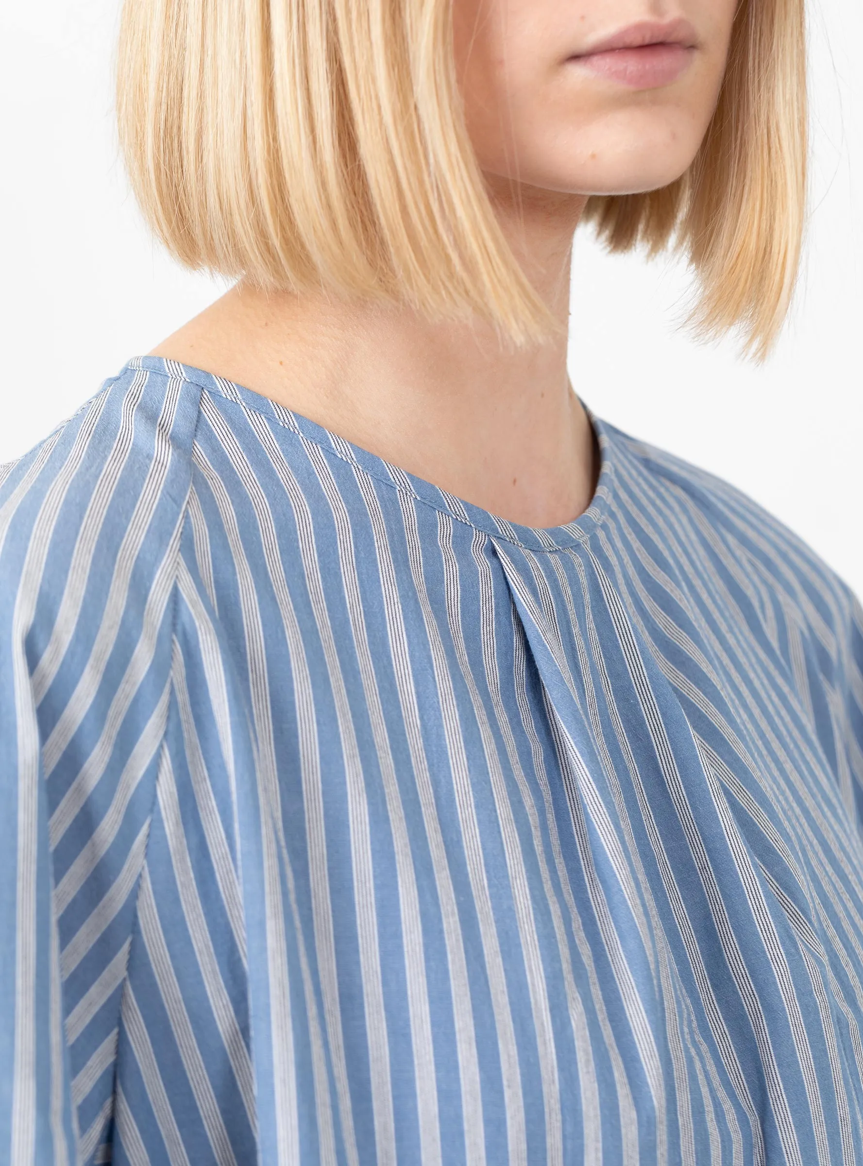 Japanese Striped Cotton Delilah Top Blue, White and Navy