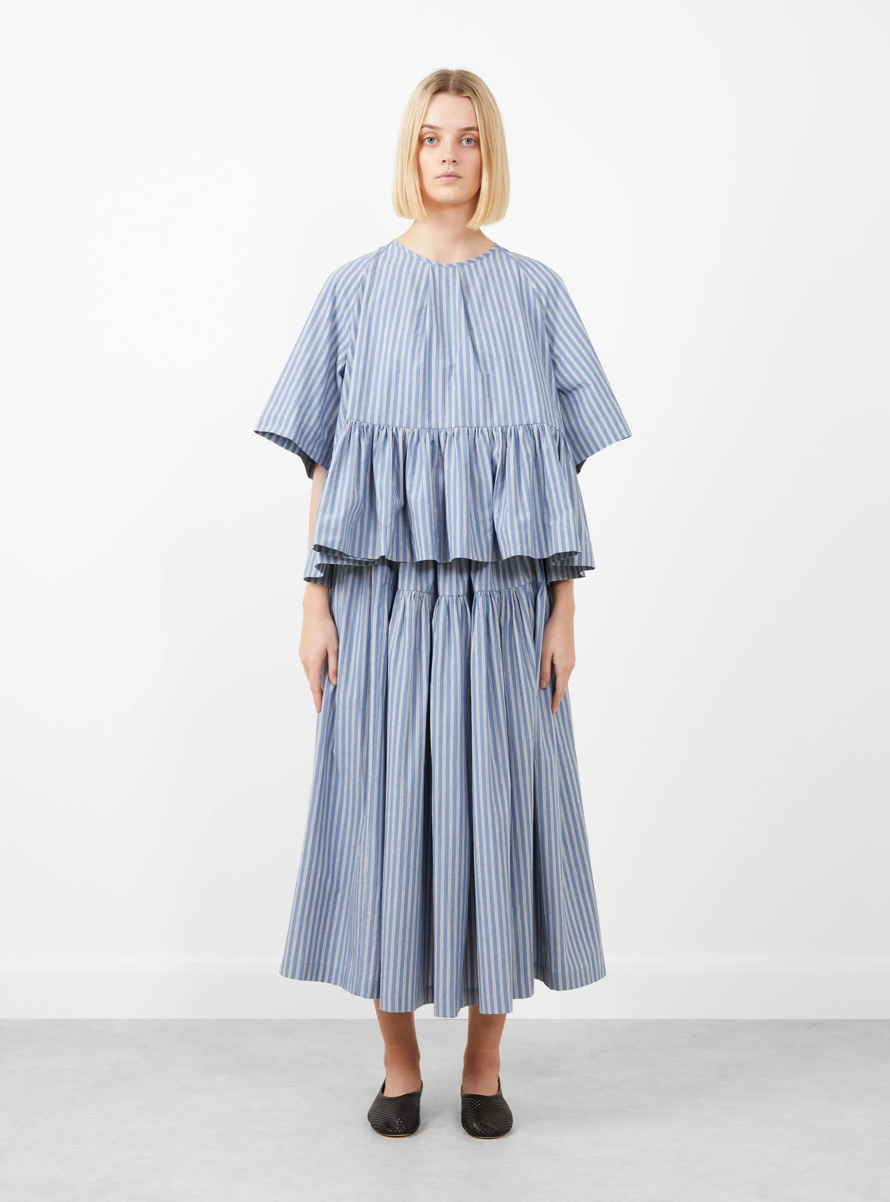 Japanese Striped Cotton Delilah Top Blue, White and Navy