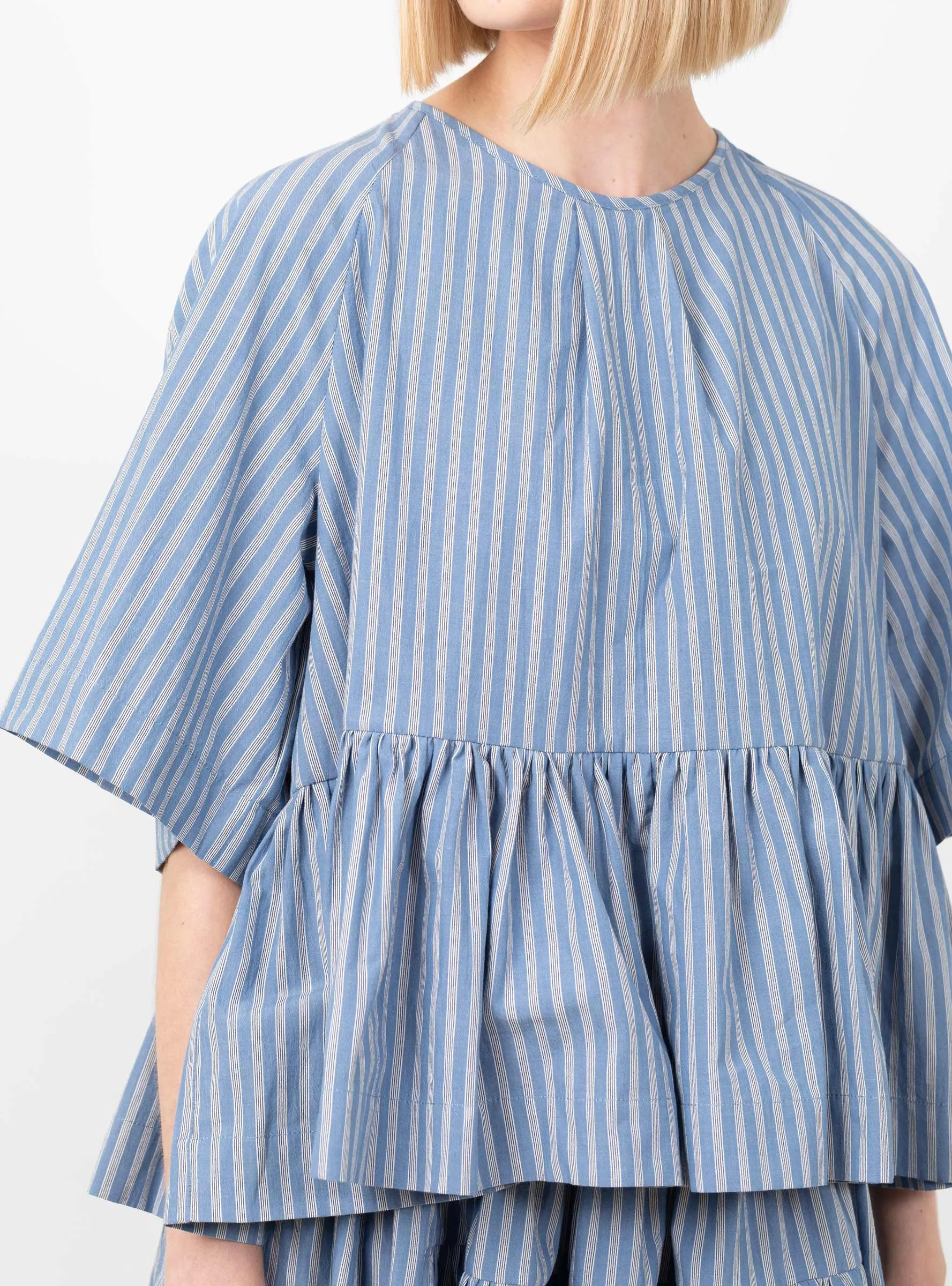 Japanese Striped Cotton Delilah Top Blue, White and Navy