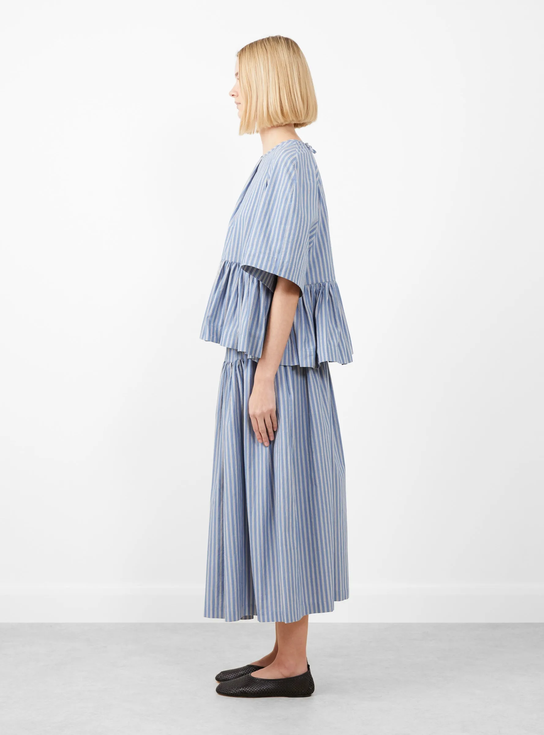 Japanese Striped Cotton Delilah Top Blue, White and Navy