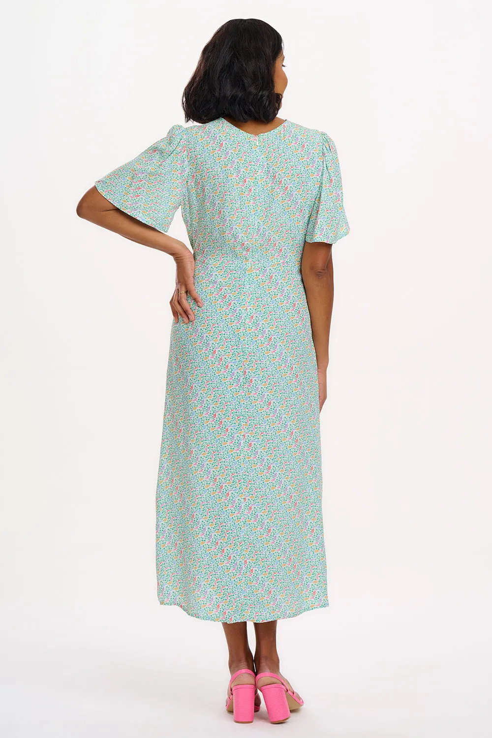 Kay Midi Tea Dress - Off-White/Multi. Garden Waves