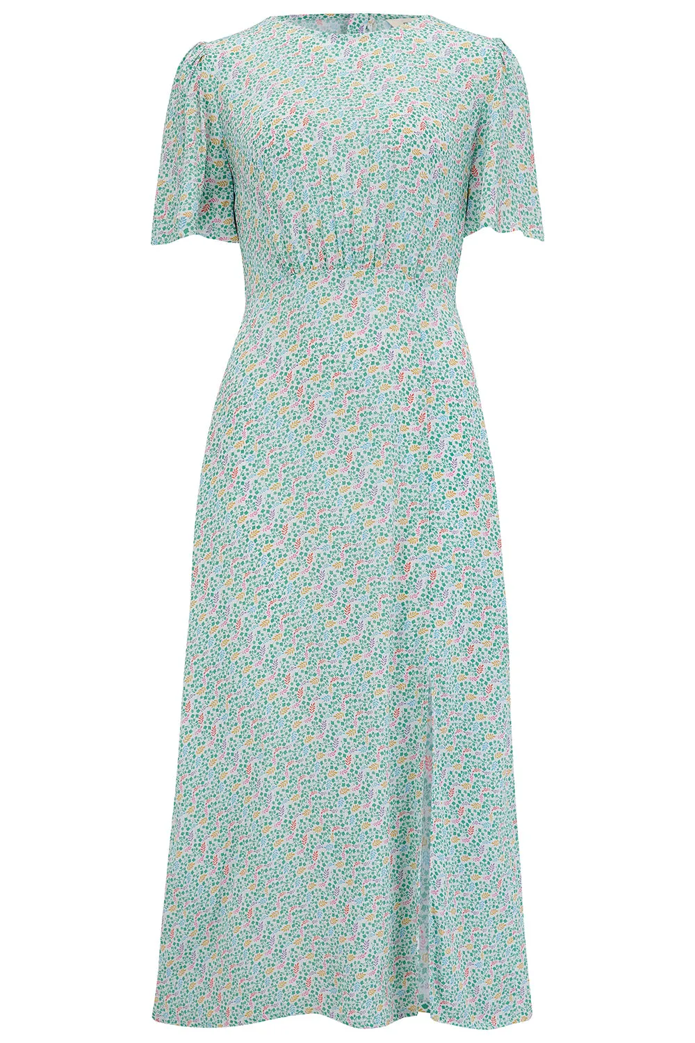 Kay Midi Tea Dress - Off-White/Multi. Garden Waves