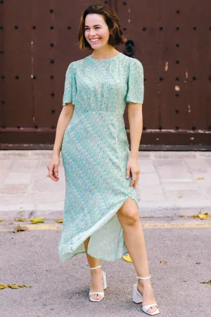 Kay Midi Tea Dress - Off-White/Multi. Garden Waves