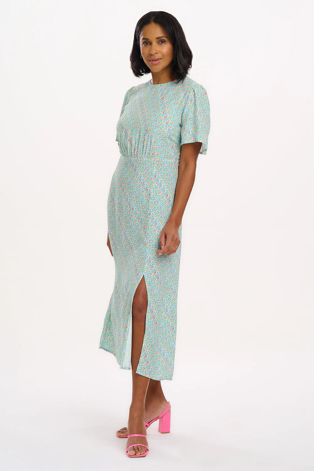 Kay Midi Tea Dress - Off-White/Multi. Garden Waves