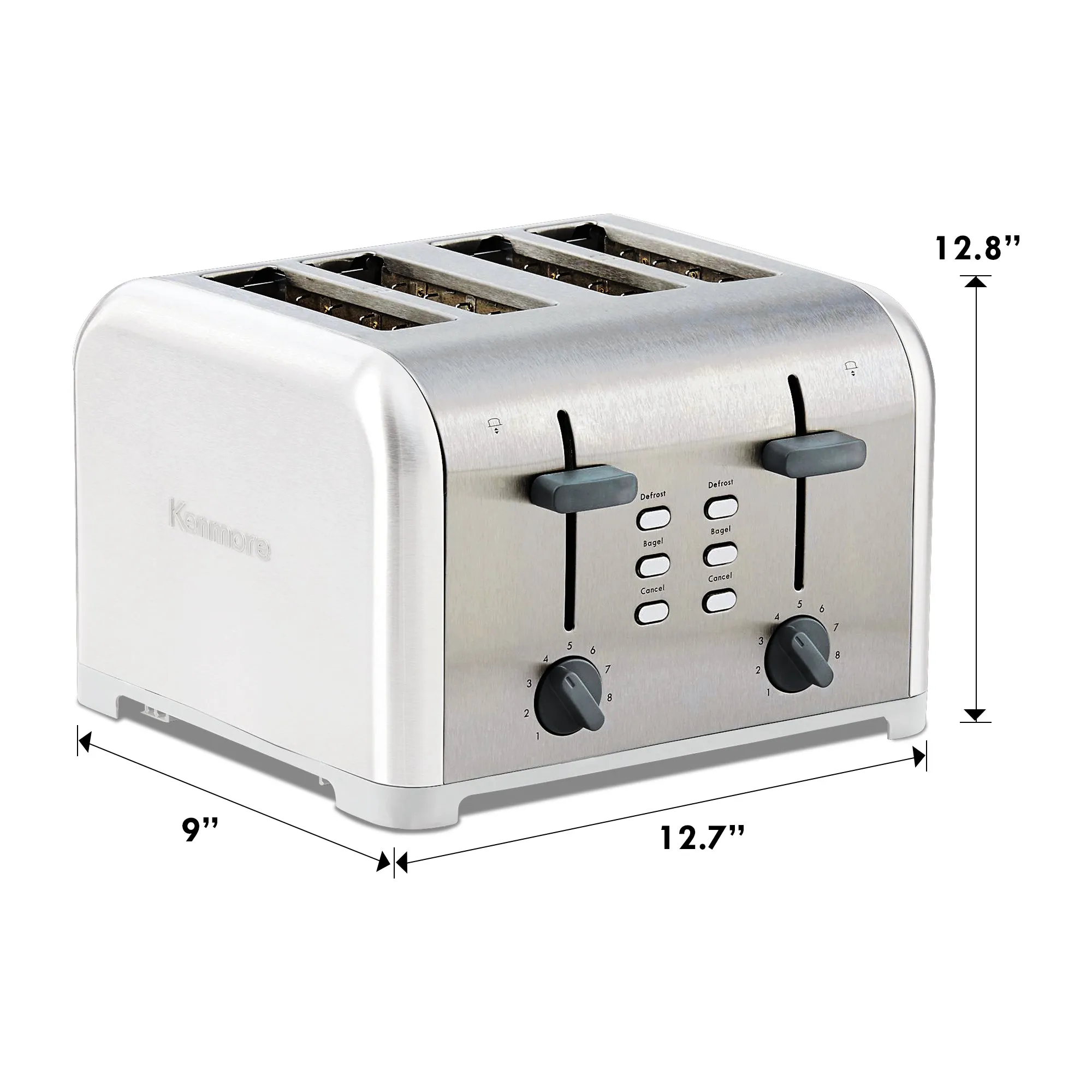 Kenmore 4-Slice Toaster, White Stainless Steel, Dual Controls, Extra Wide Slots, Bagel and Defrost Functions, 9 Browning Levels, Removable Crumb Trays, for Bread, Toast, English Muffin, Toaster Strudel