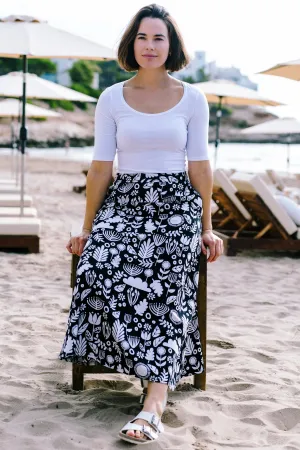 Krista Skirt - Monochrome. Folk Floral