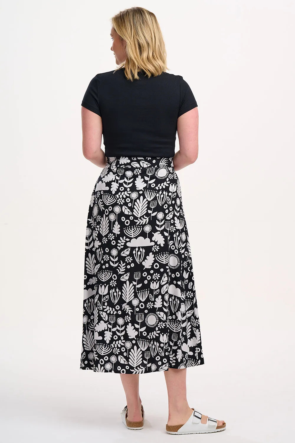 Krista Skirt - Monochrome. Folk Floral