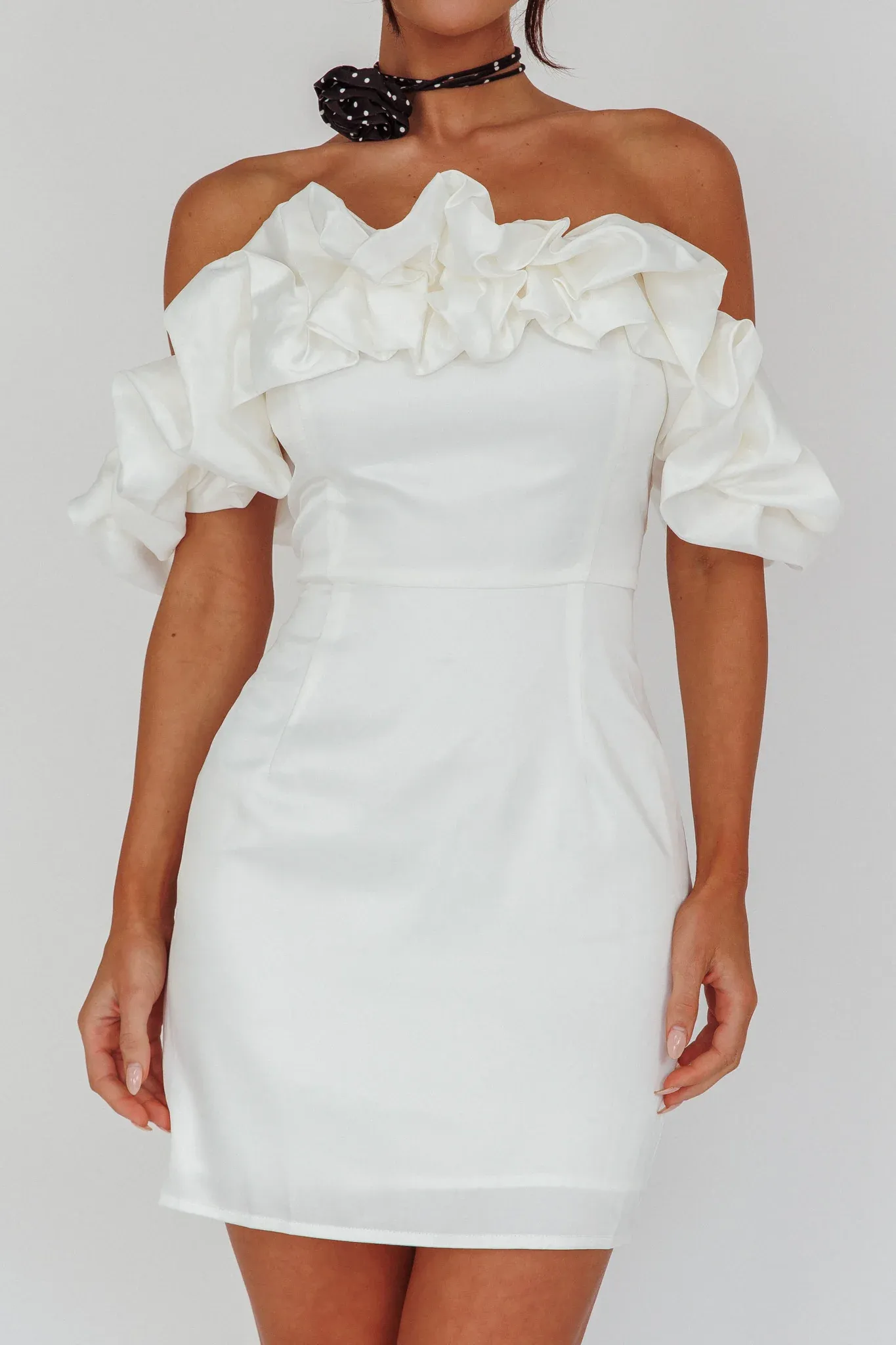 La Palma Off-Shoulder Mini Dress Off White