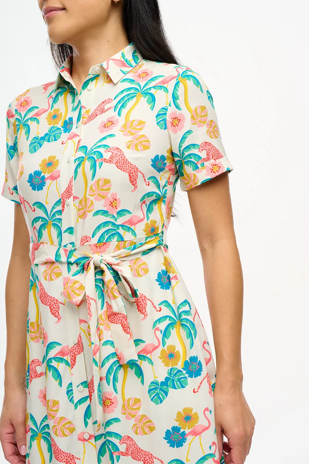 Lauretta Shirt Dress - Off-White/Multi. Summer Jungle