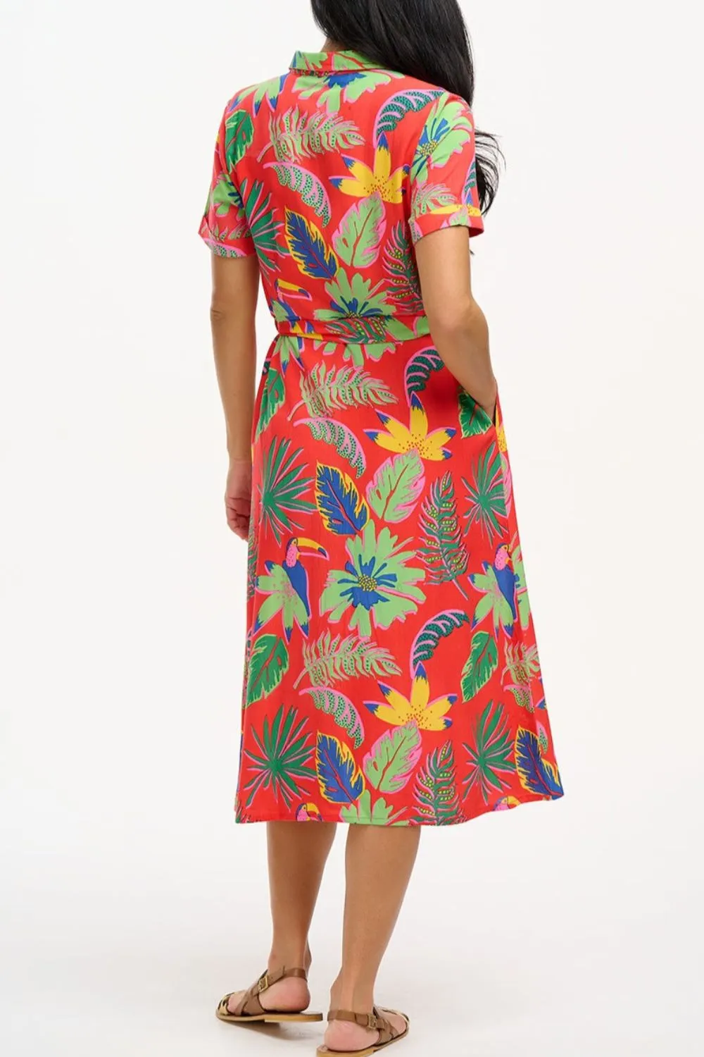 Lauretta Shirt Dress - Red. Tropical Toucans