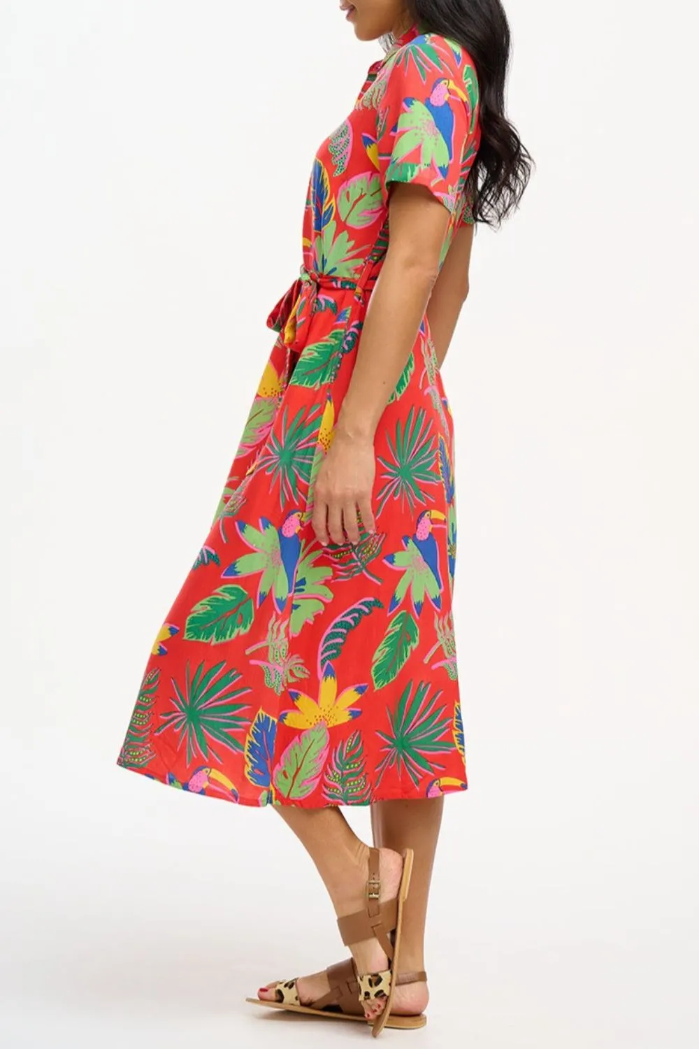 Lauretta Shirt Dress - Red. Tropical Toucans