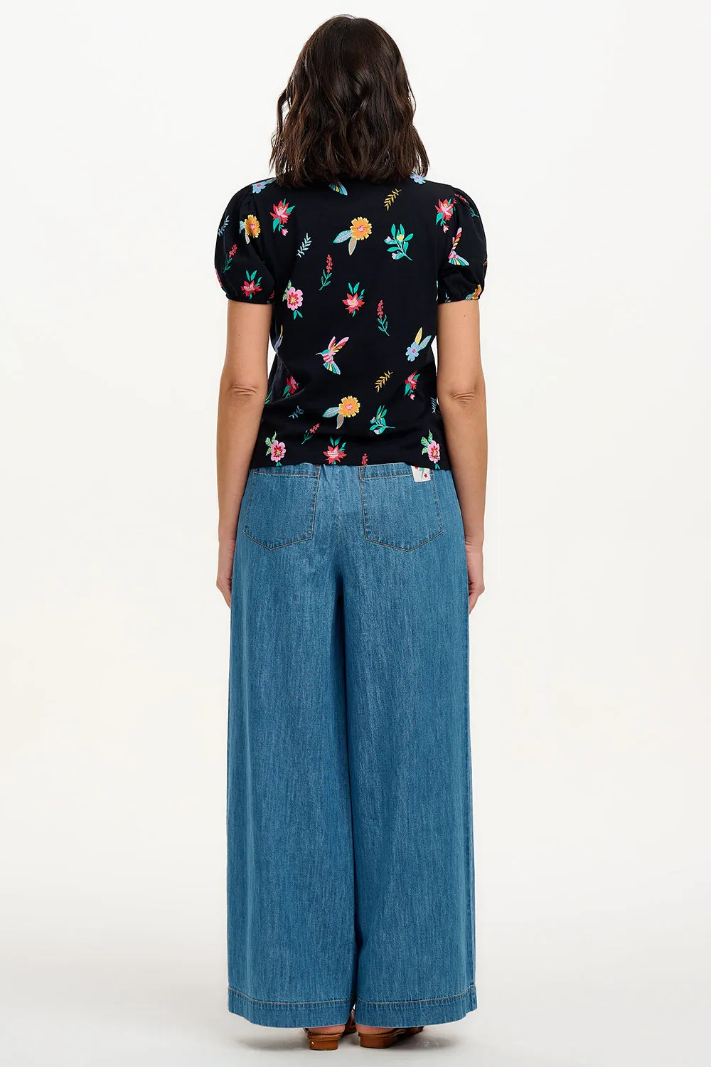 Lexley Jersey Top - Black/Multi. Hummingbird Garden