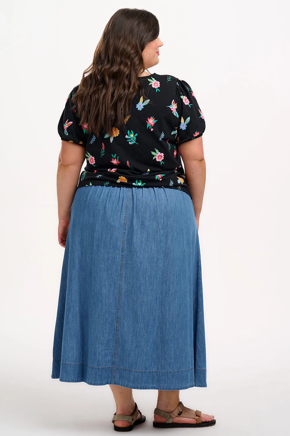 Lexley Jersey Top - Black/Multi. Hummingbird Garden