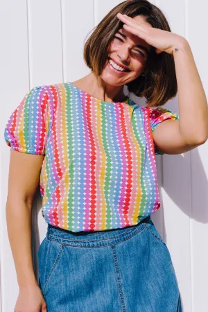 Lexley Jersey Top - Multi. Rainbow Circles
