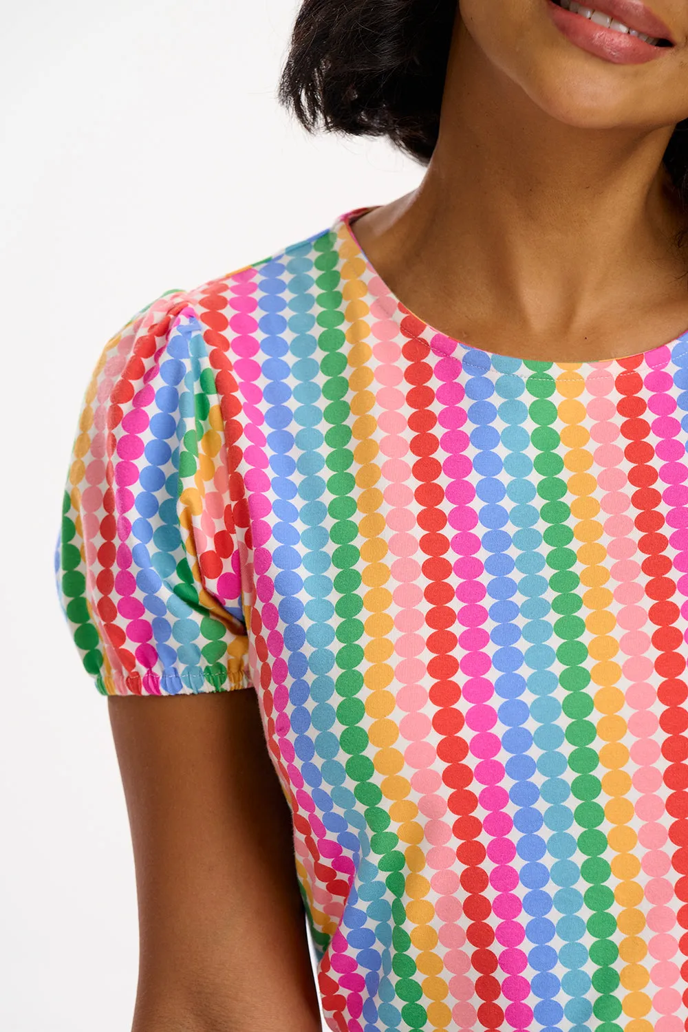 Lexley Jersey Top - Multi. Rainbow Circles