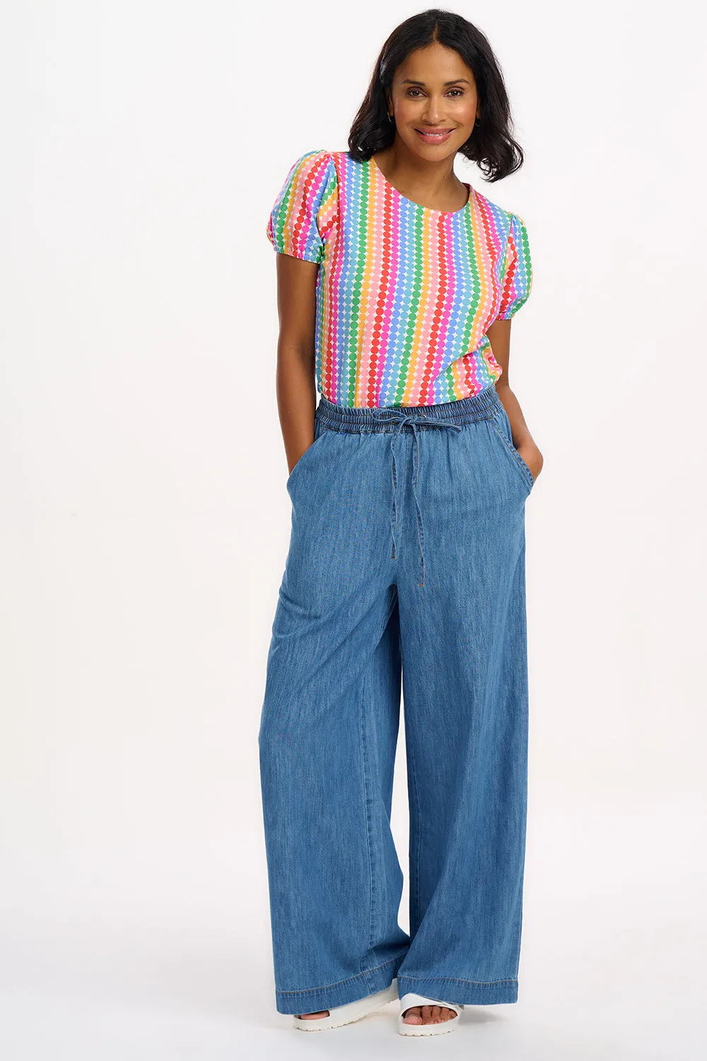 Lexley Jersey Top - Multi. Rainbow Circles