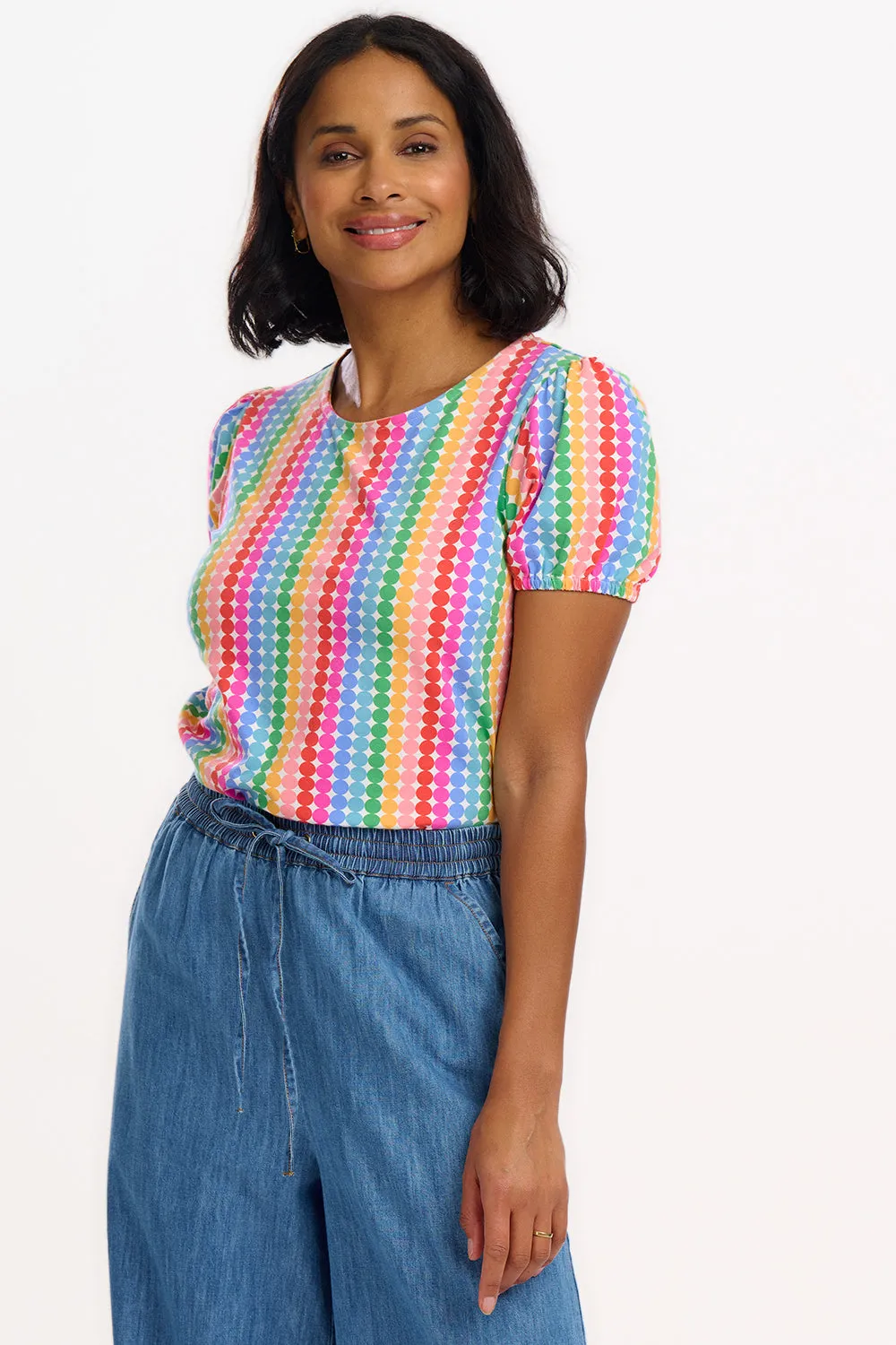 Lexley Jersey Top - Multi. Rainbow Circles