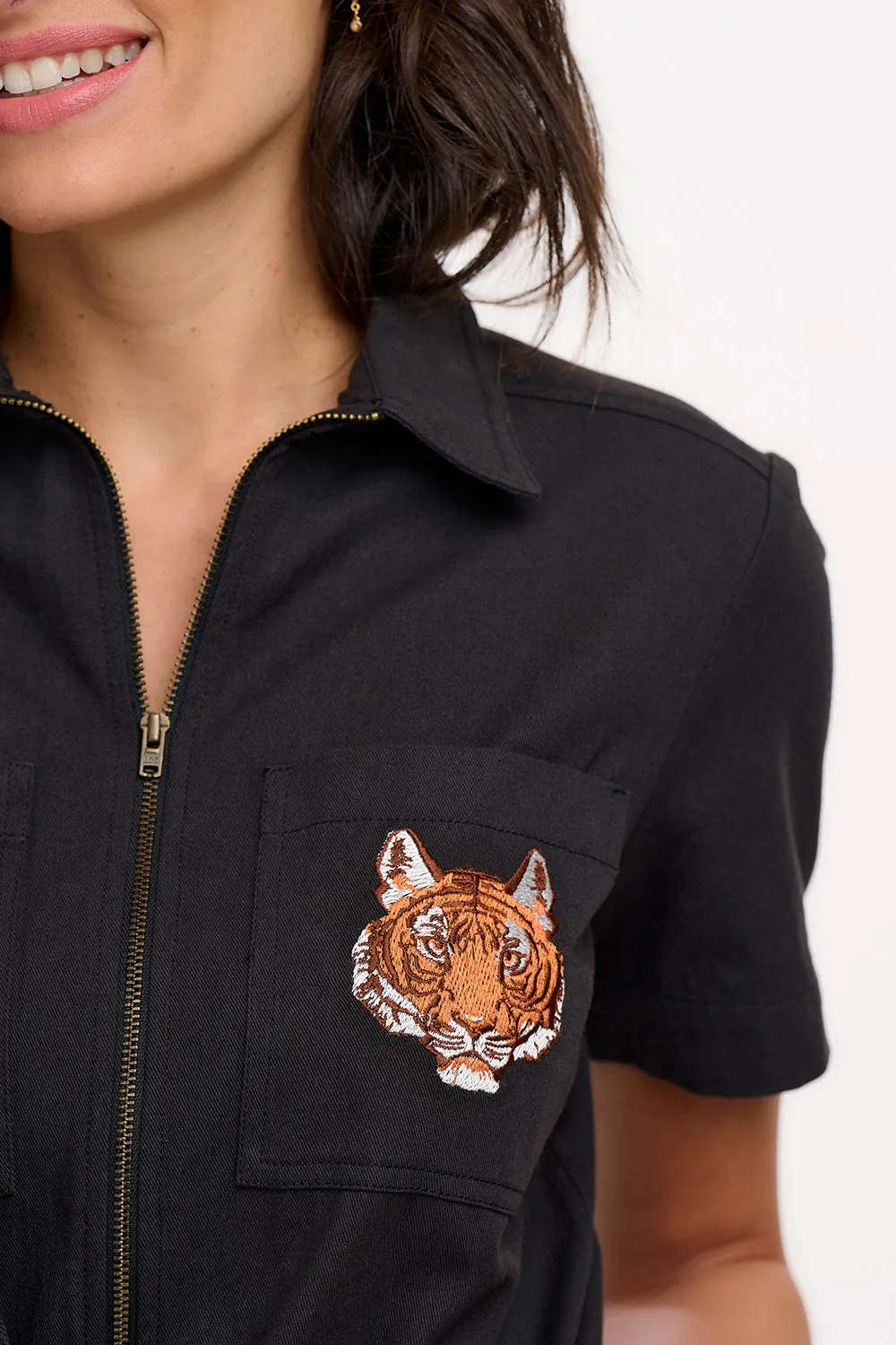 Logan Playsuit - Black. Tiger Pocket