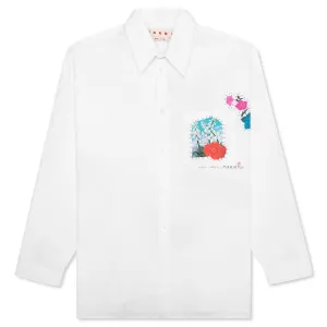 Long Sleeve Flower Graphics Shirt - Lily White