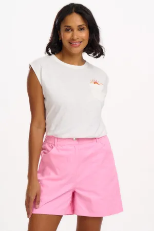 Lorrie Shorts - Pink. Smiley Flower Pocket