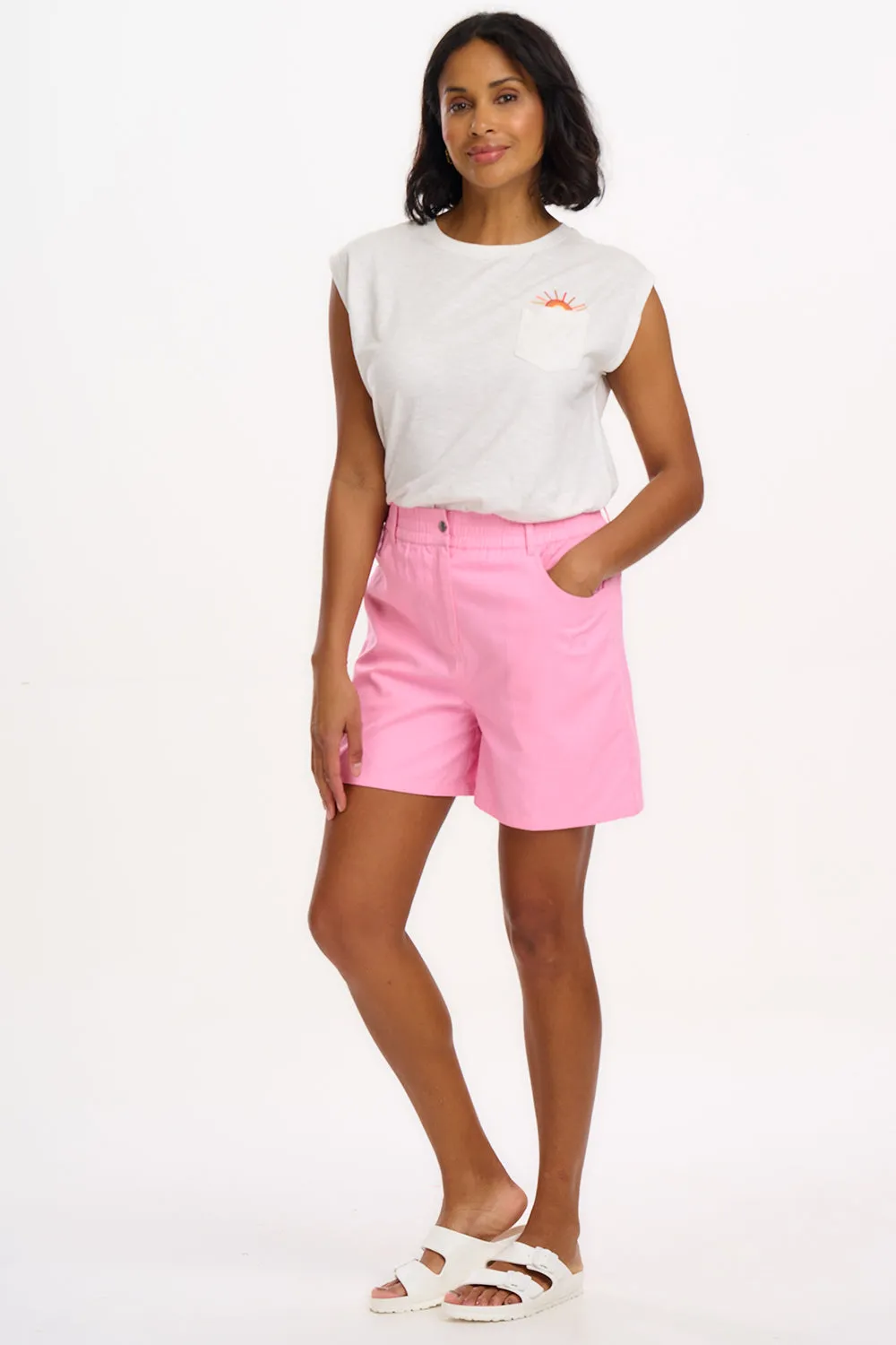 Lorrie Shorts - Pink. Smiley Flower Pocket