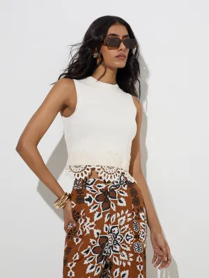 LOV Off-White Floral Lace Detailed Top