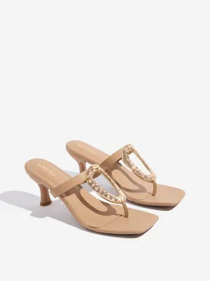 LUNA BLU Beige Hardware-Detailed Heel Sandals