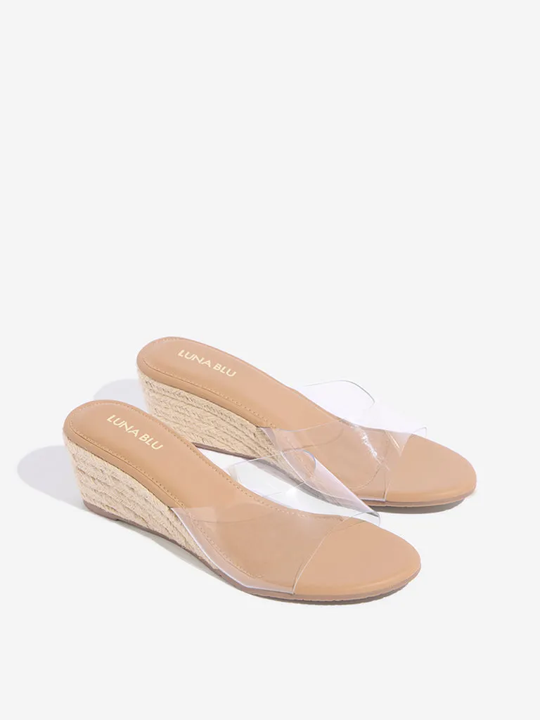 LUNA BLU Beige Vinyl-Strap Wedge Heel Sandals