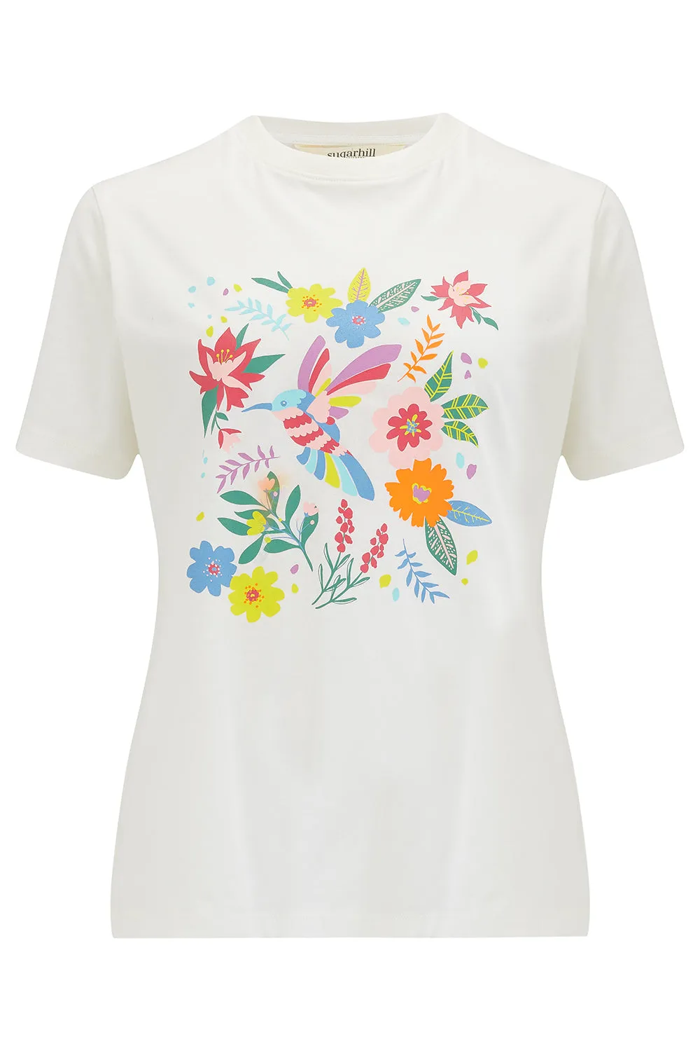 Maggie T-Shirt - Off-White. Tropical Hummingbird