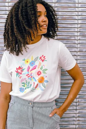 Maggie T-Shirt - Off-White. Tropical Hummingbird