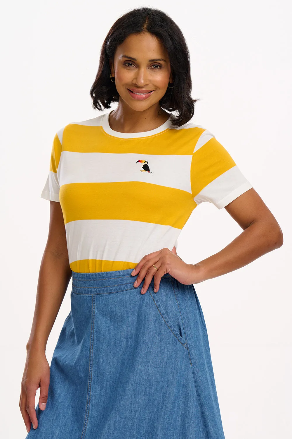 Maggie T-Shirt - Off-White/Yellow. Bold Toucan