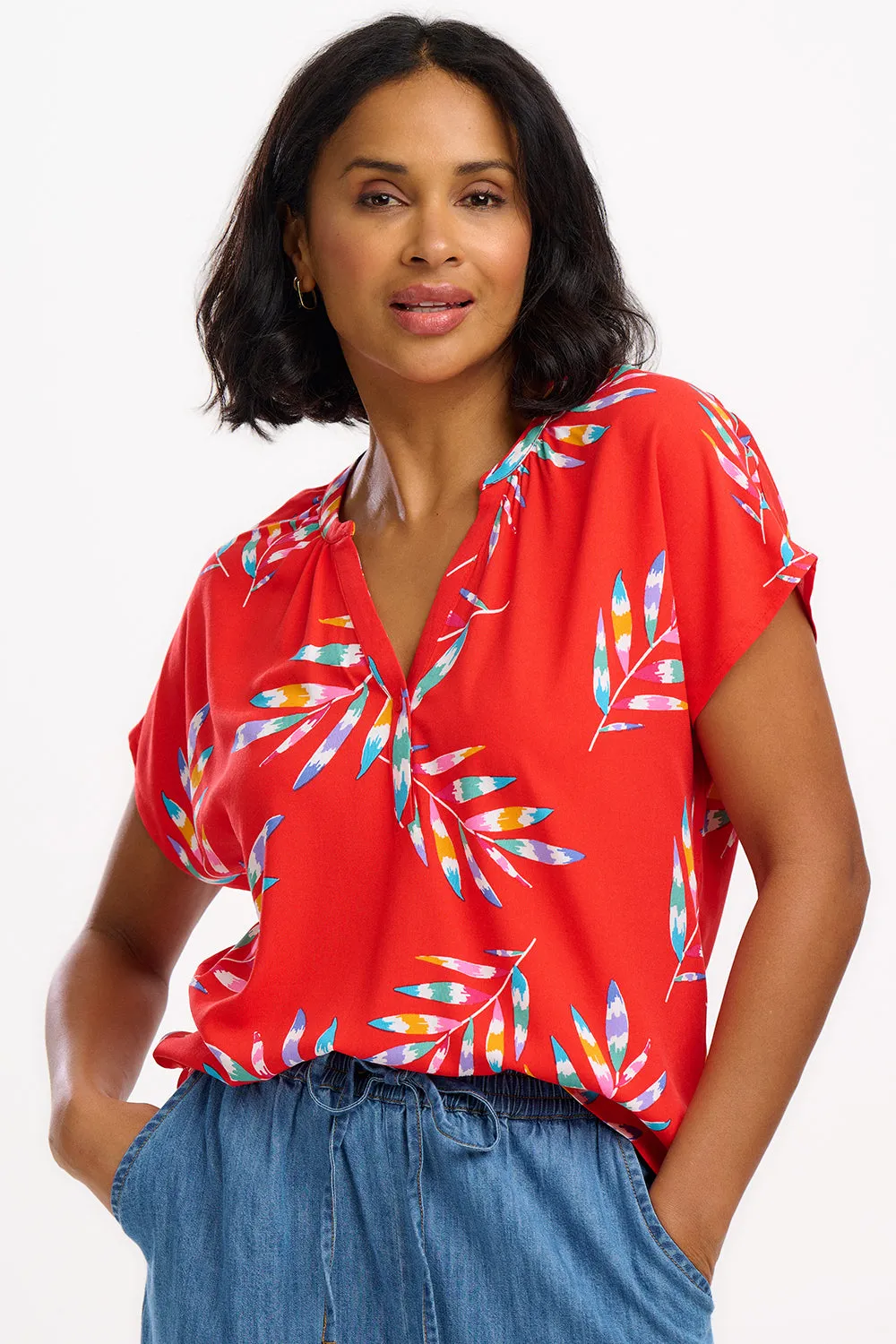Marielle Blouse - Red. Rainbow Fronds